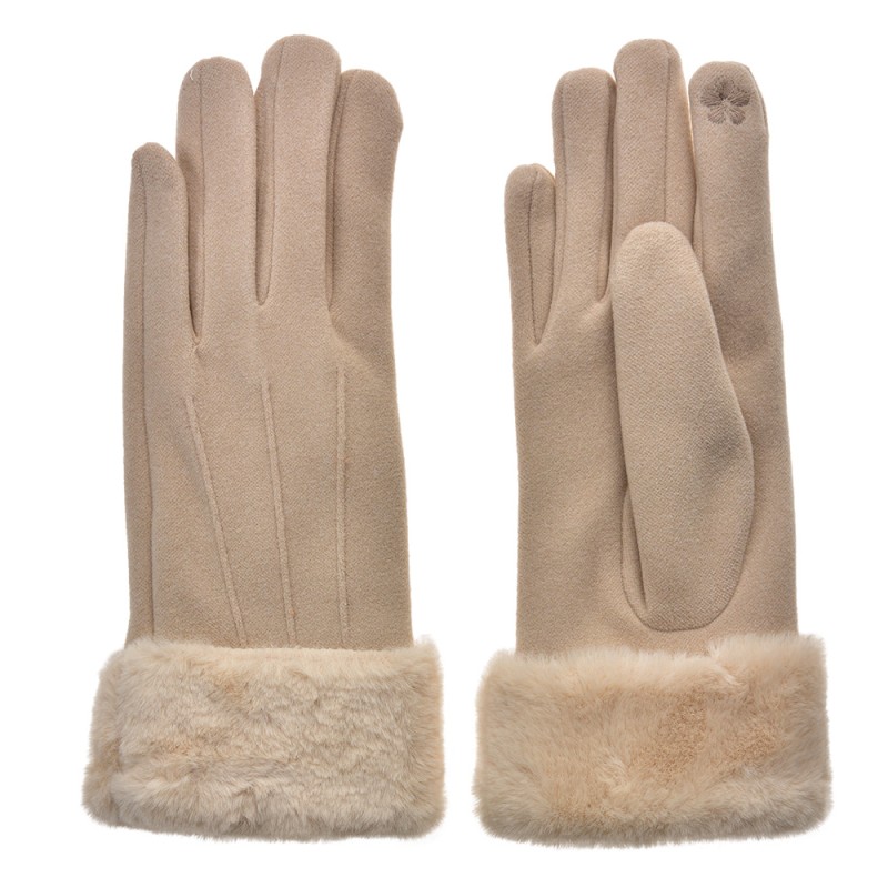 Clayre & Eef Handschoenen met imitatiebont 9x24 cm Beige Polyester