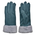 Clayre & Eef Gloves with fur 9x24 cm Blue Polyester