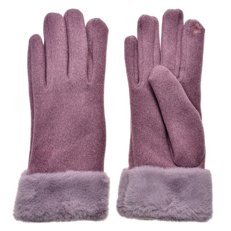 Clayre & Eef Gloves with fur 9x24 cm Purple Polyester