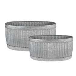 Clayre & Eef Decorative Zinc Tub Set of 2 52x25x26 cm Grey Metal Oval