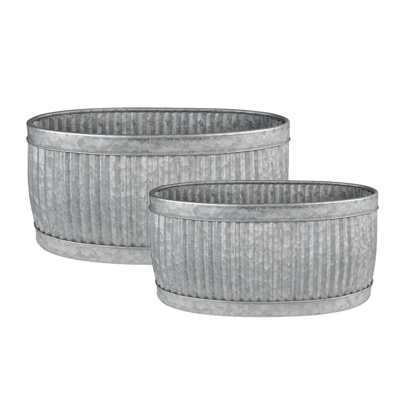 Clayre & Eef Dekoration Zinkwanne 2er Set 52x25x26 cm Grau Metall Oval