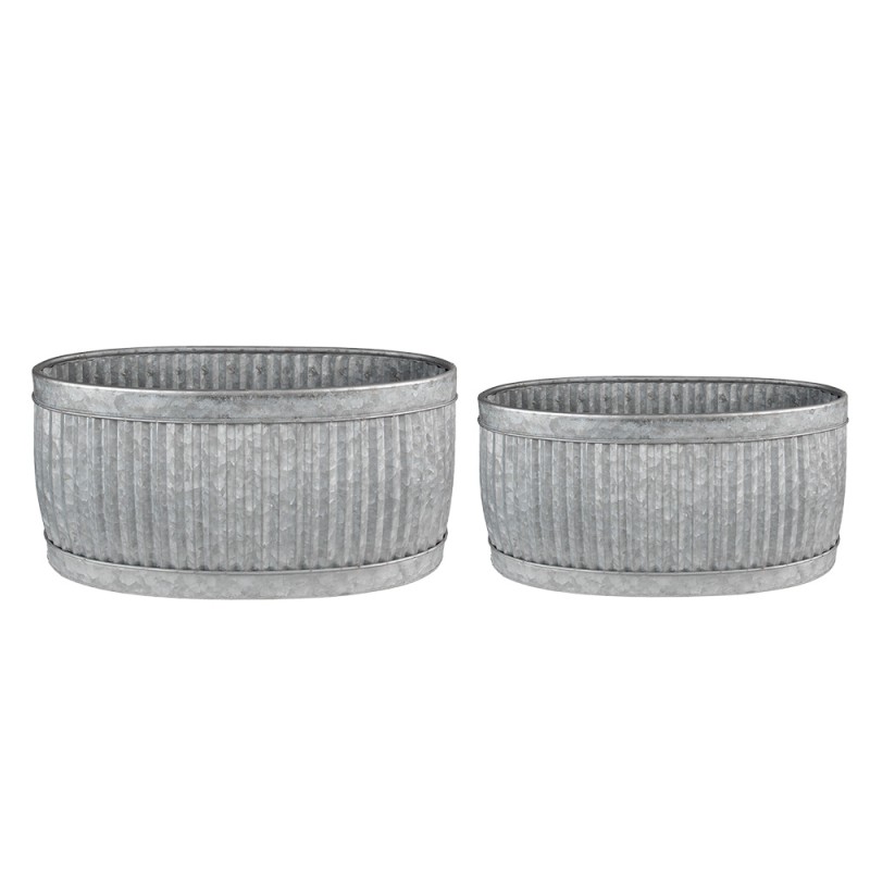 Clayre & Eef Decorative Zinc Tub Set of 2 52x25x26 cm Grey Metal Oval