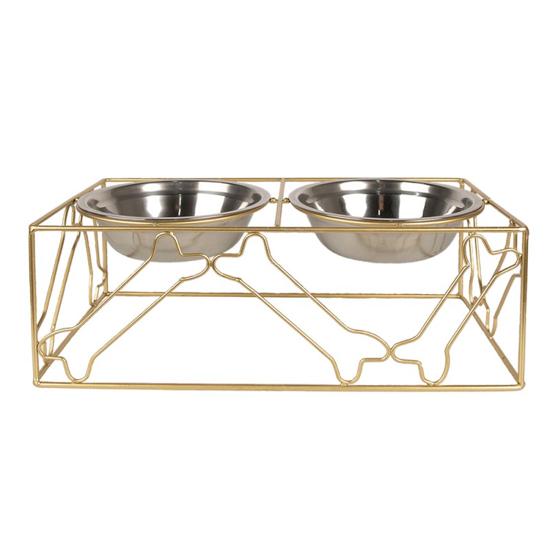 Clayre & Eef Ciotola per cane 2x500 ml Color oro Ferro Ossa da masticare