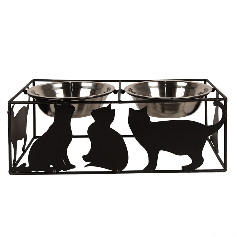 Clayre & Eef Cat Bowl 2x500 ml Black Iron Cats