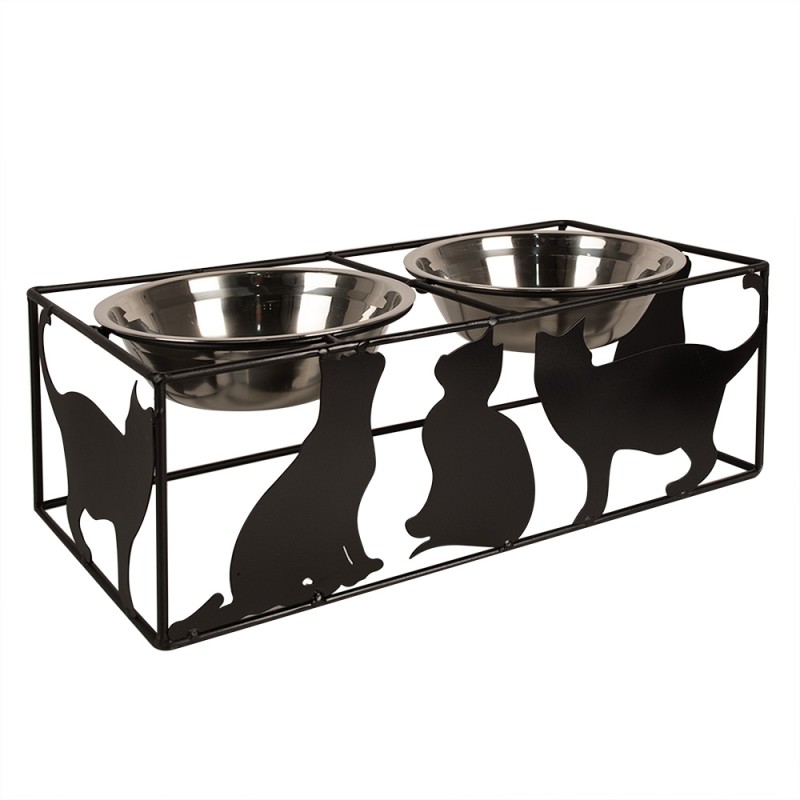 Clayre & Eef Cat Bowl 2x500 ml Black Iron Cats
