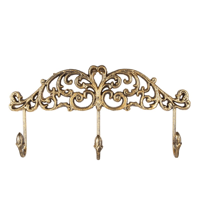 Clayre & Eef Wall Coat Rack 38x5x19 cm Gold colored Iron