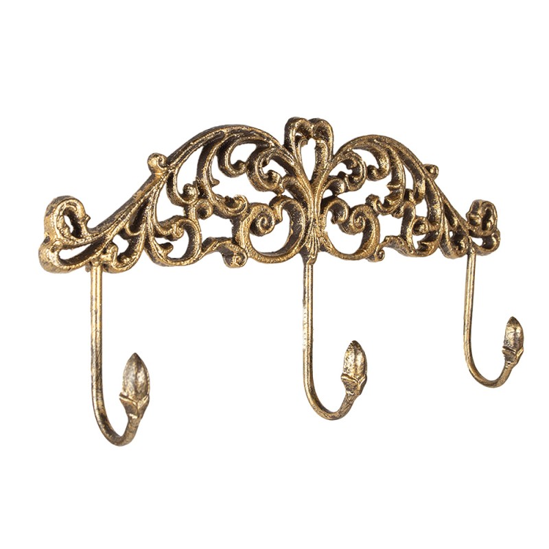 Clayre & Eef Wall Coat Rack 38x5x19 cm Gold colored Iron