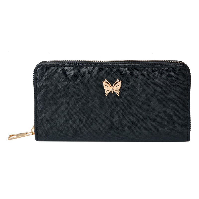 Clayre & Eef Wallet 19x10 cm Black Artificial Leather Rectangle Butterfly