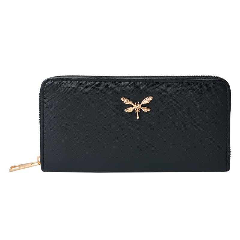 Clayre & Eef Wallet 19x10 cm Black Artificial Leather Rectangle Dragonfly