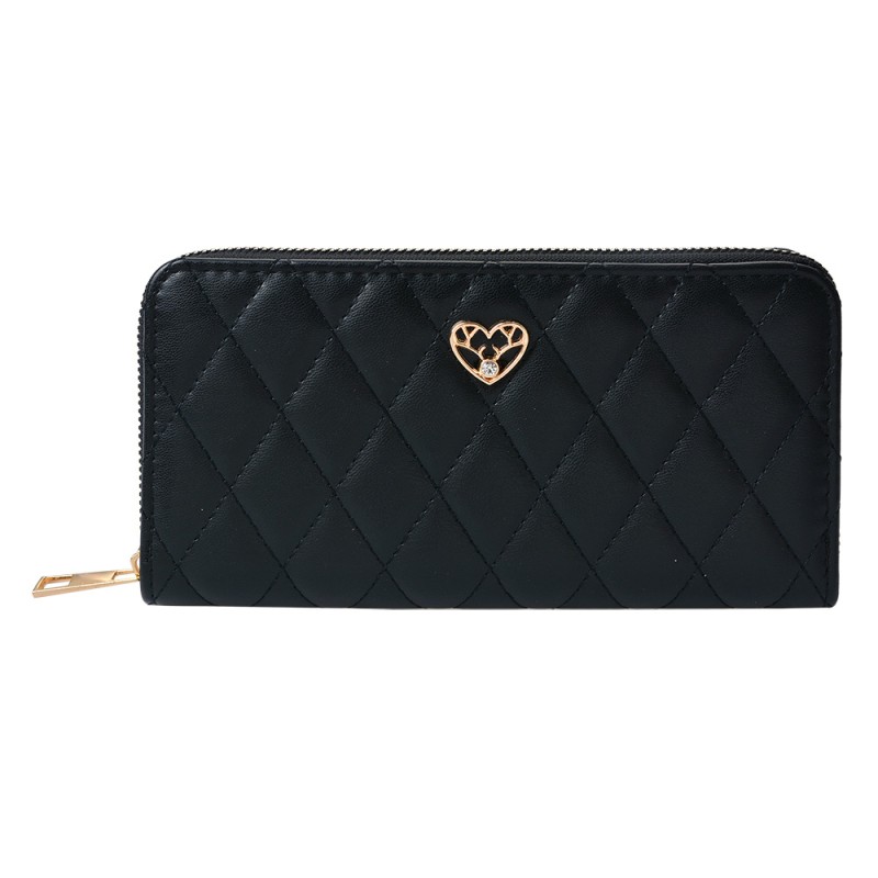 Clayre & Eef Wallet 19x10 cm Black Artificial Leather Rectangle Heart