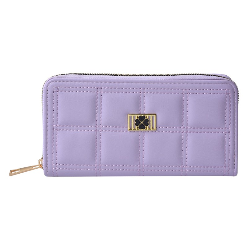 Clayre & Eef Wallet 19x10 cm Purple Artificial Leather Rectangle Four-Leaf Clover
