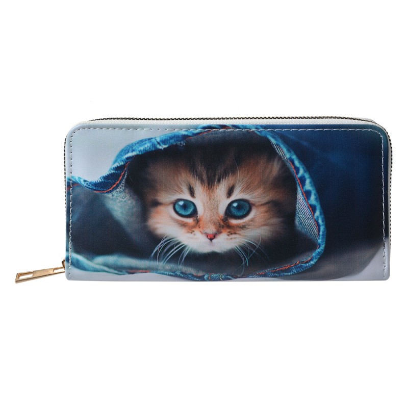 Clayre & Eef Portafoglio 19x10 cm Blu Plastica Rettangolo Gatto