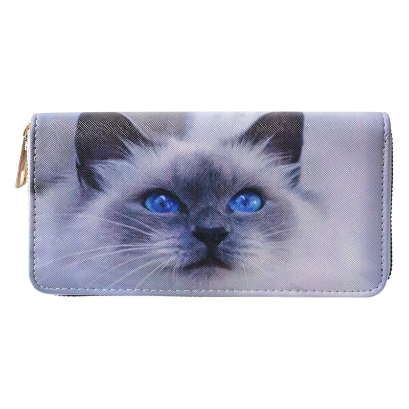 Clayre & Eef Wallet 19x10 cm Grey Plastic Rectangle Cat