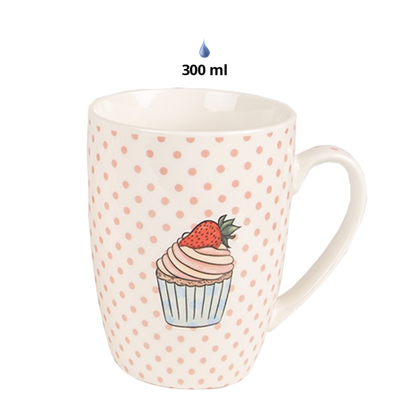 Clayre & Eef Mug Set of 4 300 ml Pink Porcelain Cupcake