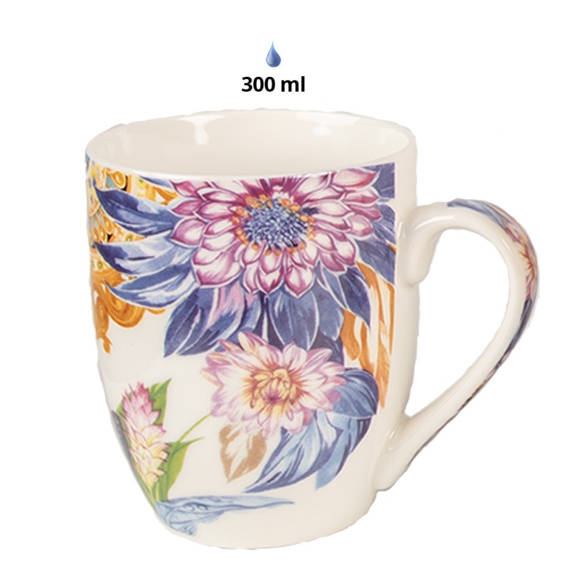 Clayre & Eef Mug Set of 4 300 ml Blue Porcelain Flowers
