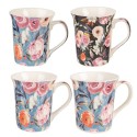 Clayre & Eef Mug Set of 4 300 ml Blue Pink Porcelain Flowers