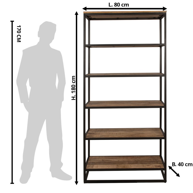Clayre & Eef Bookcase 80x40x180 cm Brown Wood Iron