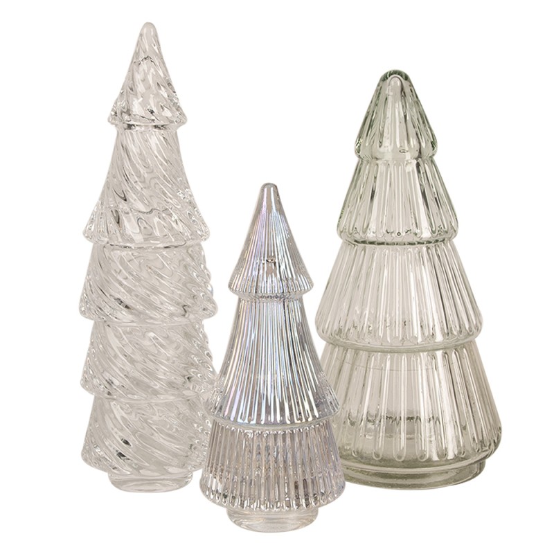 Clayre & Eef Glass Jar Christmas Trees Ø 7x24 cm Transparent Glass