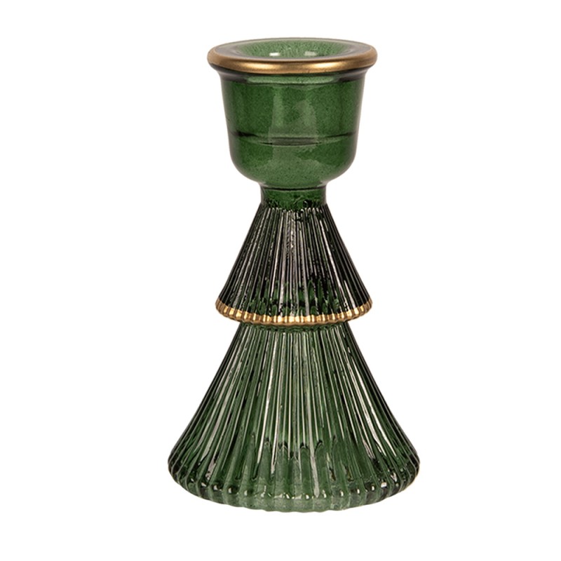 Clayre & Eef Candle holder Ø 6x10 cm Green Glass