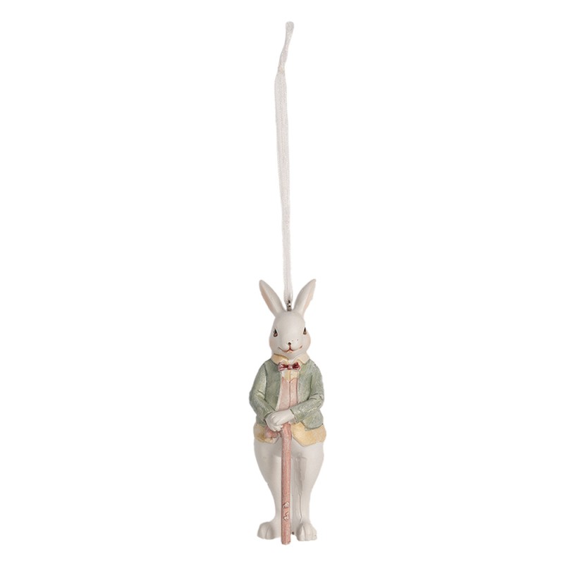 Clayre & Eef Pendant Rabbit 10 cm White Green Polyresin