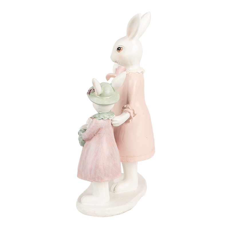 Clayre & Eef Statuetta Coniglio 21 cm Bianco Rosa  Poliresina