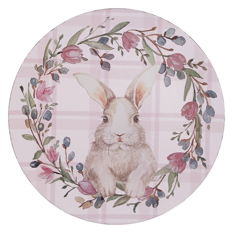Clayre & Eef Charger Plate Ø 33 cm Pink Plastic Rabbit