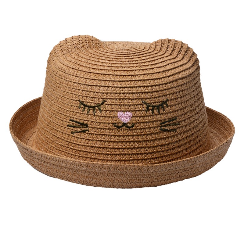 Clayre & Eef Chapeau d'enfant Marron Paille en papier Chat