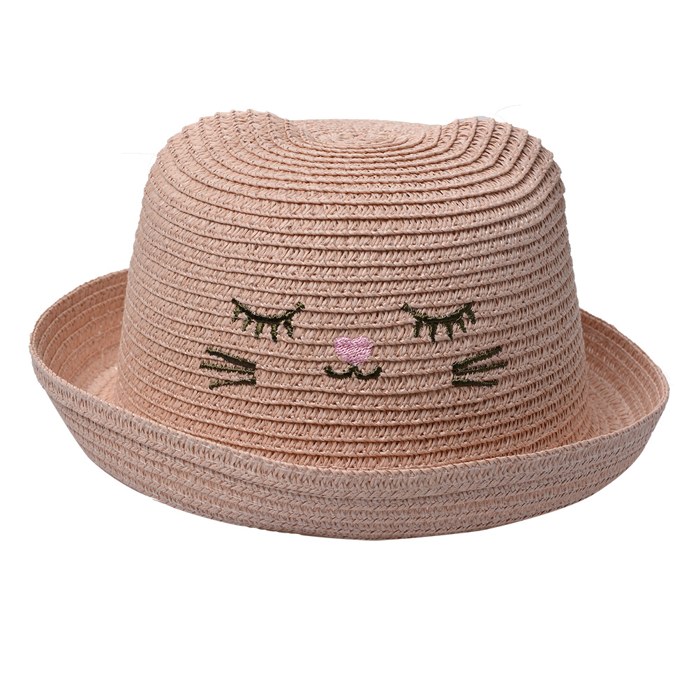 Clayre & Eef Hoed Kind Roze Papierstro Kat afbeelding