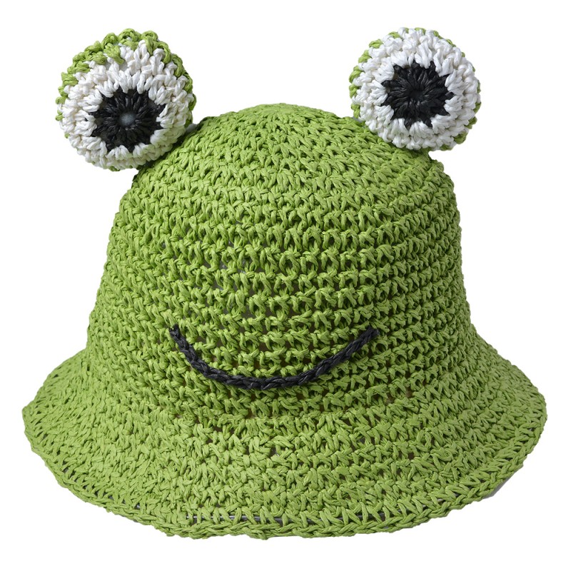 Clayre & Eef Chapeau d'enfant 52 cm Vert Paille en papier Grenouille