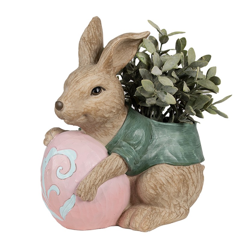 Clayre & Eef Blumentopf Kaninchen 30 cm Braun Grün Polyresin