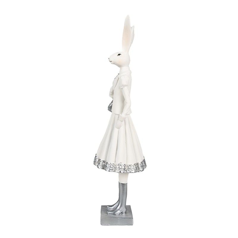 Clayre & Eef Figur Kaninchen 32 cm Weiß Silberfarbig Polyresin
