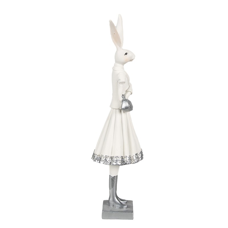 Clayre & Eef Figur Kaninchen 32 cm Weiß Silberfarbig Polyresin