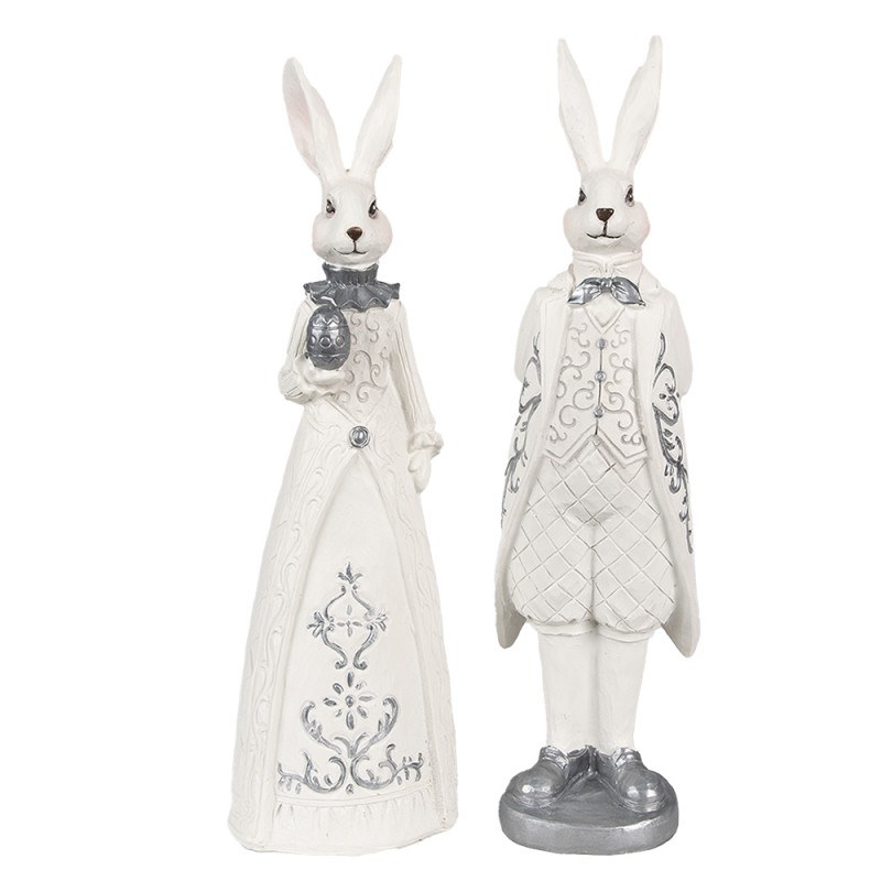 Clayre & Eef Figur Kaninchen 30 cm Weiß Silberfarbig Polyresin