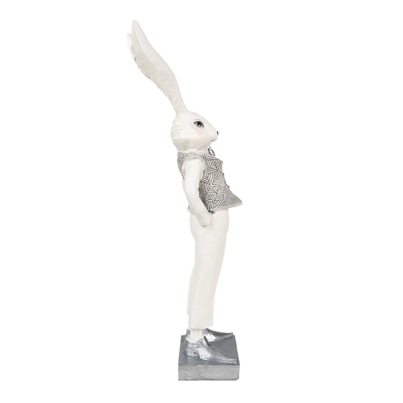 Clayre & Eef Figurine Lapin 36 cm Blanc Couleur argent Polyrésine