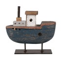 Clayre & Eef Decorative Model Boat 10 cm Grey Blue Wood Iron