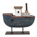 Clayre & Eef Decoratie Model Boot 10 cm Grijs Blauw Hout IJzer