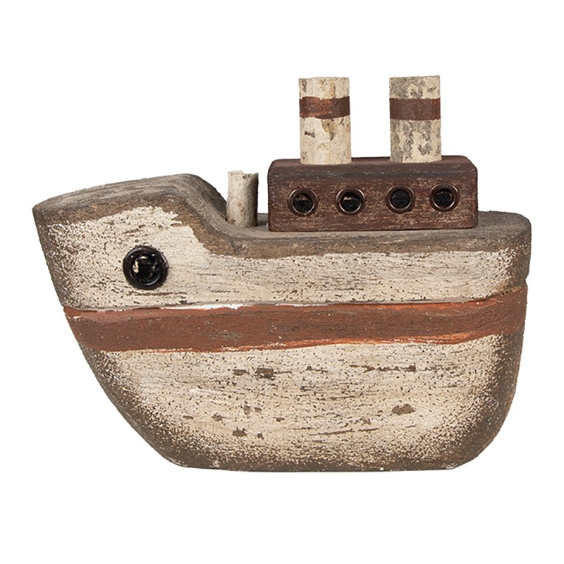 Clayre & Eef Decorative Model Boat 12 cm Beige Brown Wood Iron