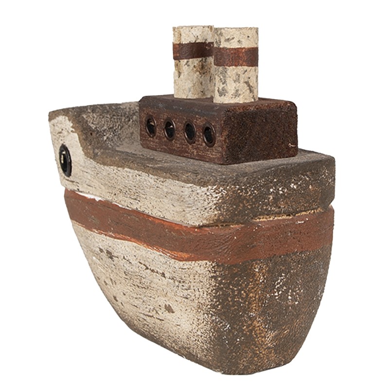 Clayre & Eef Decorative Model Boat 12 cm Beige Brown Wood Iron