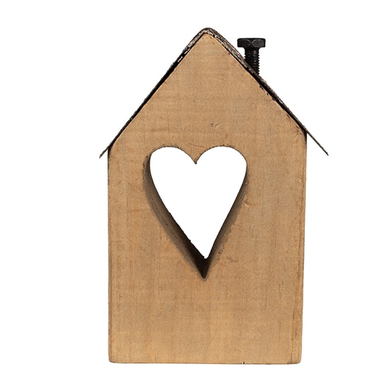 Clayre & Eef Decorative Figurine House 16 cm Brown Wood Heart