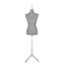 Clayre & Eef Mannequin femme réglable 37x22x168 cm Gris Blanc Bois Textile