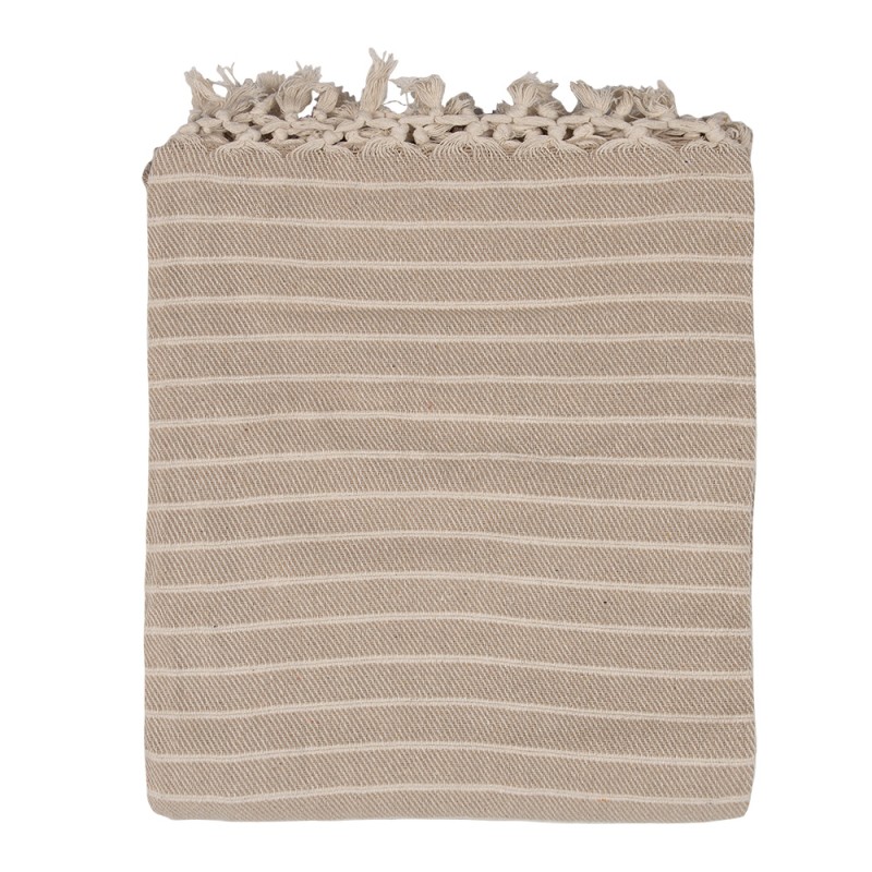 Clayre & Eef Throw Blanket 125x150 cm Beige Cotton Stripes