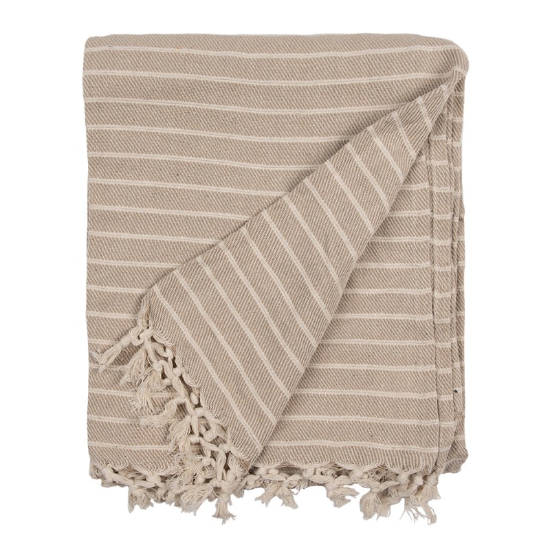 Clayre & Eef Throw Blanket 125x150 cm Beige Cotton Stripes