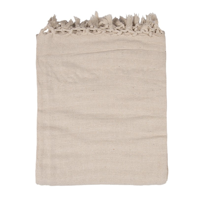 Clayre & Eef Throw Blanket 125x150 cm Beige Cotton Stripes