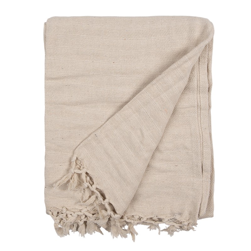 Clayre & Eef Throw Blanket 125x150 cm Beige Cotton Stripes