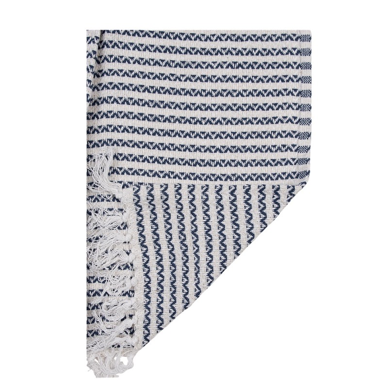 Clayre & Eef Throw Blanket 125x150 cm Beige Blue Cotton Zigzag