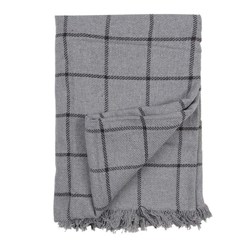 Clayre & Eef Throw Blanket 125x150 cm Grey Cotton Stripes