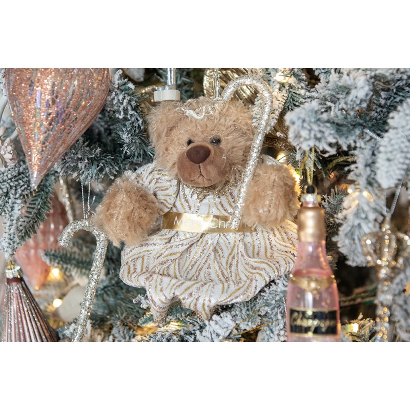 Clayre & Eef Christmas Decoration Bear 25 cm Beige Gold colored Fabric