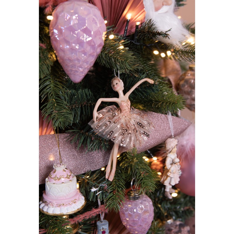 Clayre & Eef Weihnachtsanhänger Ballerina 15 cm Rosa Polyresin