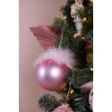 Clayre & Eef Christmas Bauble Set of 4 Ø 10 cm Pink Glass