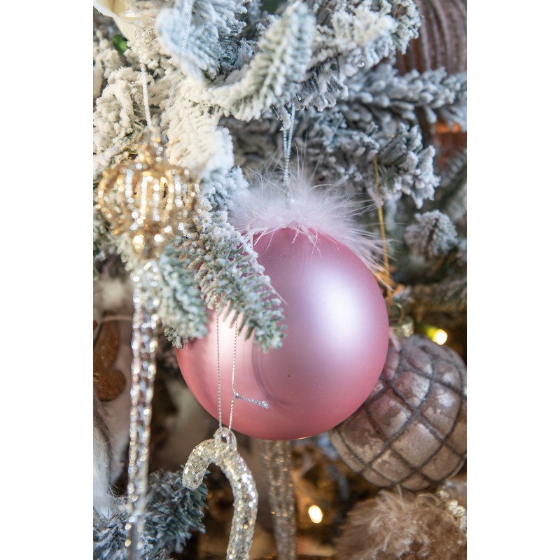 Clayre & Eef Christmas Bauble Set of 4 Ø 10 cm Pink Glass